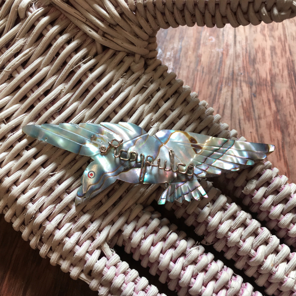 Vintage Carved Abalone Bird Brooch ACAPULCO